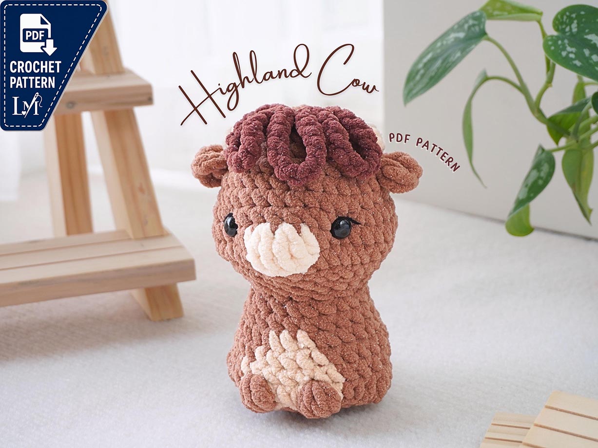 Highland Cow No Sew Crochet Pattern, Amigurumi Highland Cow Pattern, Cute Highland Cow Plush Crochet Tutorial, Farm Animal Crochet